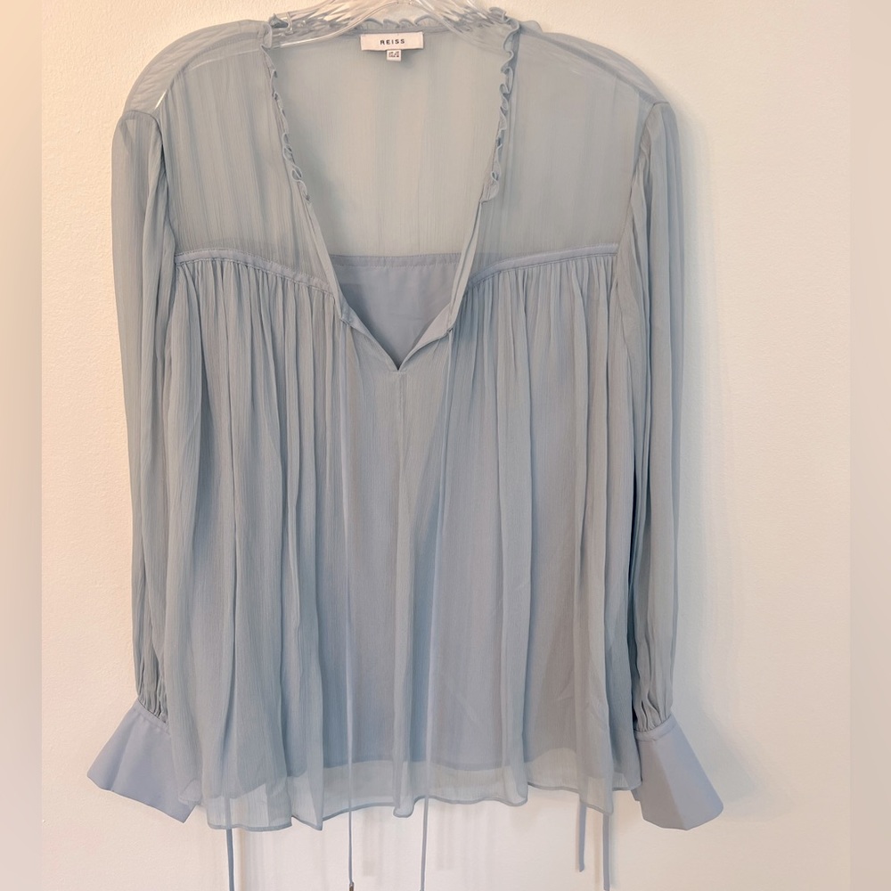 Reiss sheer top fully lined. Baby blue. Elegant! Size 8